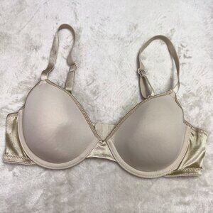 Ellen Tracy Bra 34B Beige Nude Underwire Padded Lined Adjustable Straps